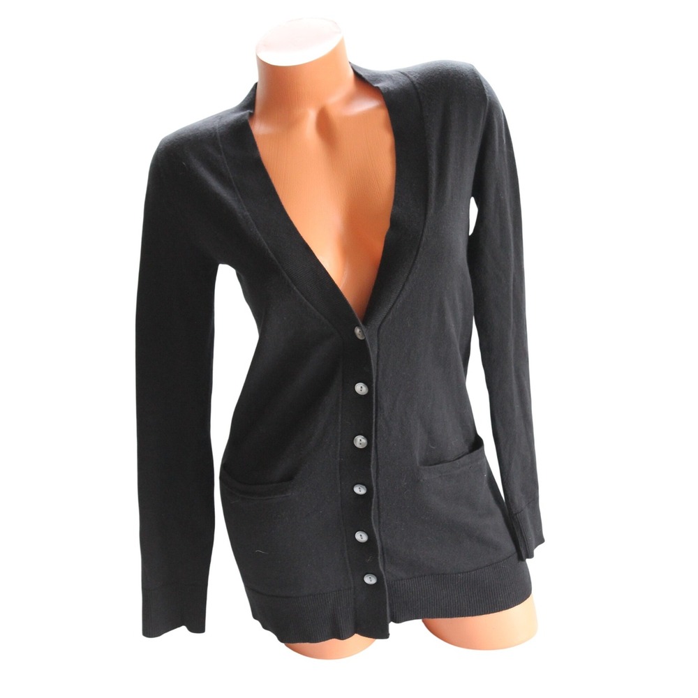 Eddie Bauer Cotton Cashmere‎ Black V-Neck Long Sleeve Cardigan Sweater XS